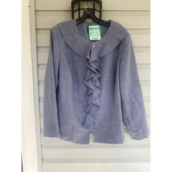 Doncaster NWT Oculus Blue Ruffle Trim Viscose Zip-up Jacket Size 16W, MSRP $535 - Picture 1 of 12